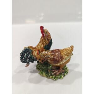 Rooster &Hen Jewelry Trinket Magnetic Closures Both Rooster And Hen Rhinestones